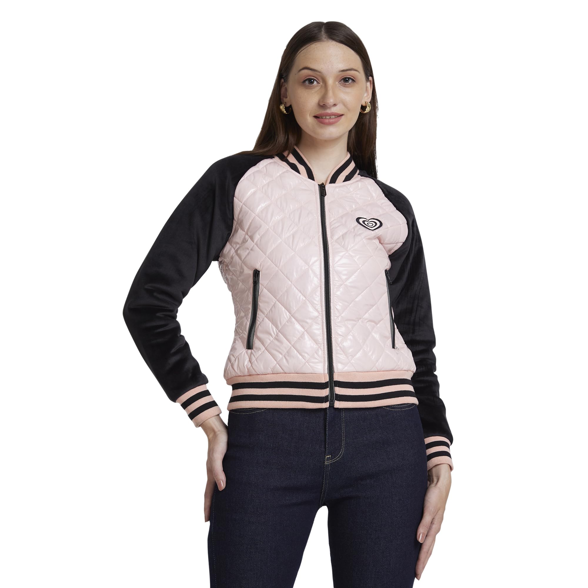 Spykar Polyester Women's Blush Regular Fit High Neck Plain Jacket in pink