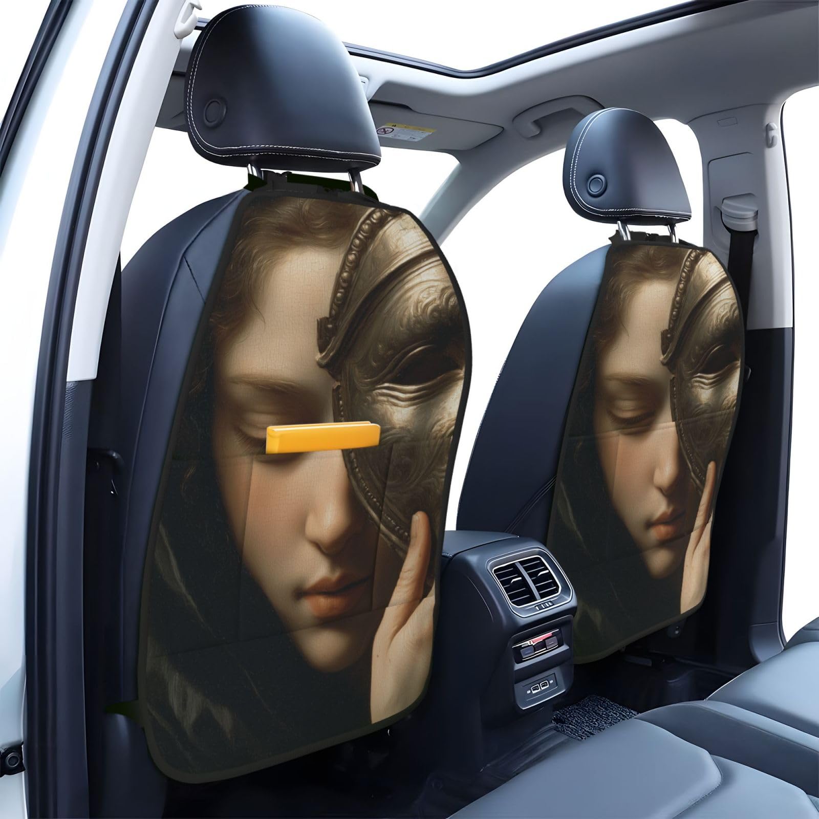 Woman Taking Off Renaissance Mask Car Seat Back Kick Protectors,2 Pack Kick Mats with Storage Pockets for Vehicles to Protect from Dirt Mud Scratches