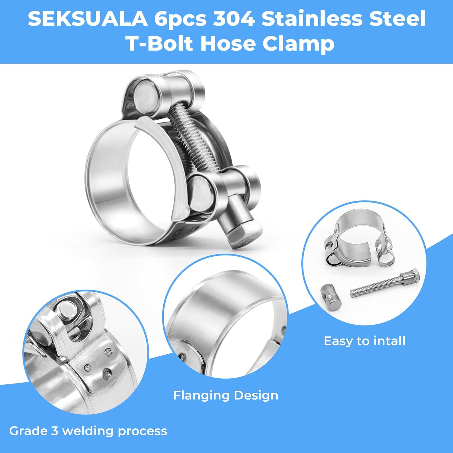 210pcs Single Ear Hose Clamp with Pincers Crimper Tool&6 Pack 17-19mm T-Bolt Hose Clamp