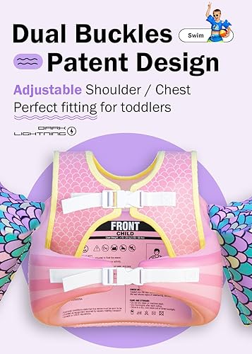 Vista 5 de Dark Lightning USCG - Chaleco de natación para niños de 2, 3, 4, 5, 6 y 7 años, aprobado por la Guardia Costera, chaleco salvavidas para niños