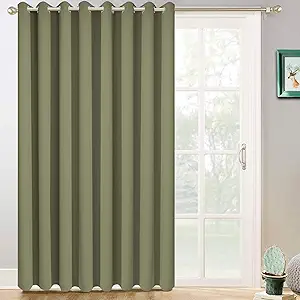 Yakamok Extra Wide Blackout Curtain for Sliding Glass Door, Grommet Thermal Insulated Room Divider Curtain 100W x 84L inch, Room Darkening Patio Curtain,8.3ft Wide x 7ft Tall, 1 Panel,Sage