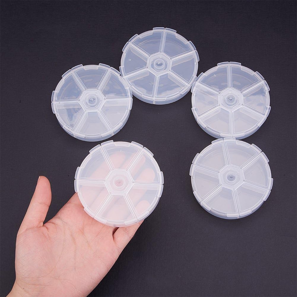 Pandahall 20Pcs 3.07 Inch Diameter Plastic Bead Storage Containers 6 Grids Transparent Clear Round Jewelry Boxes Organizers Beading Storage Arts & Crafts Boxes & Organizers