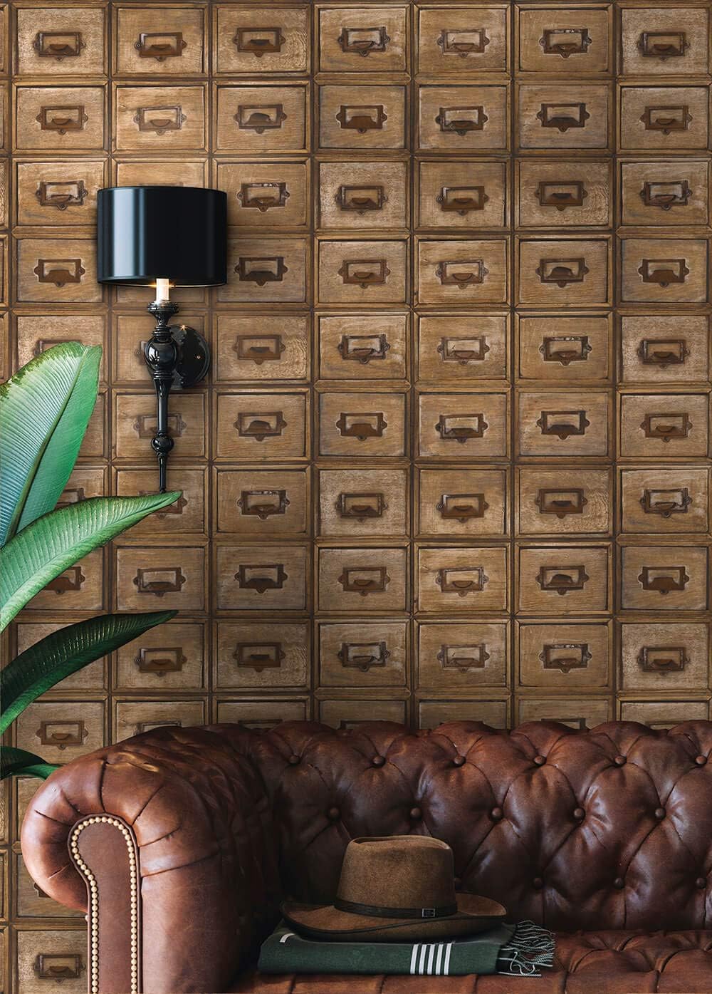 NextWall Faux Library Card Catalog Peel and Stick Wallpaper