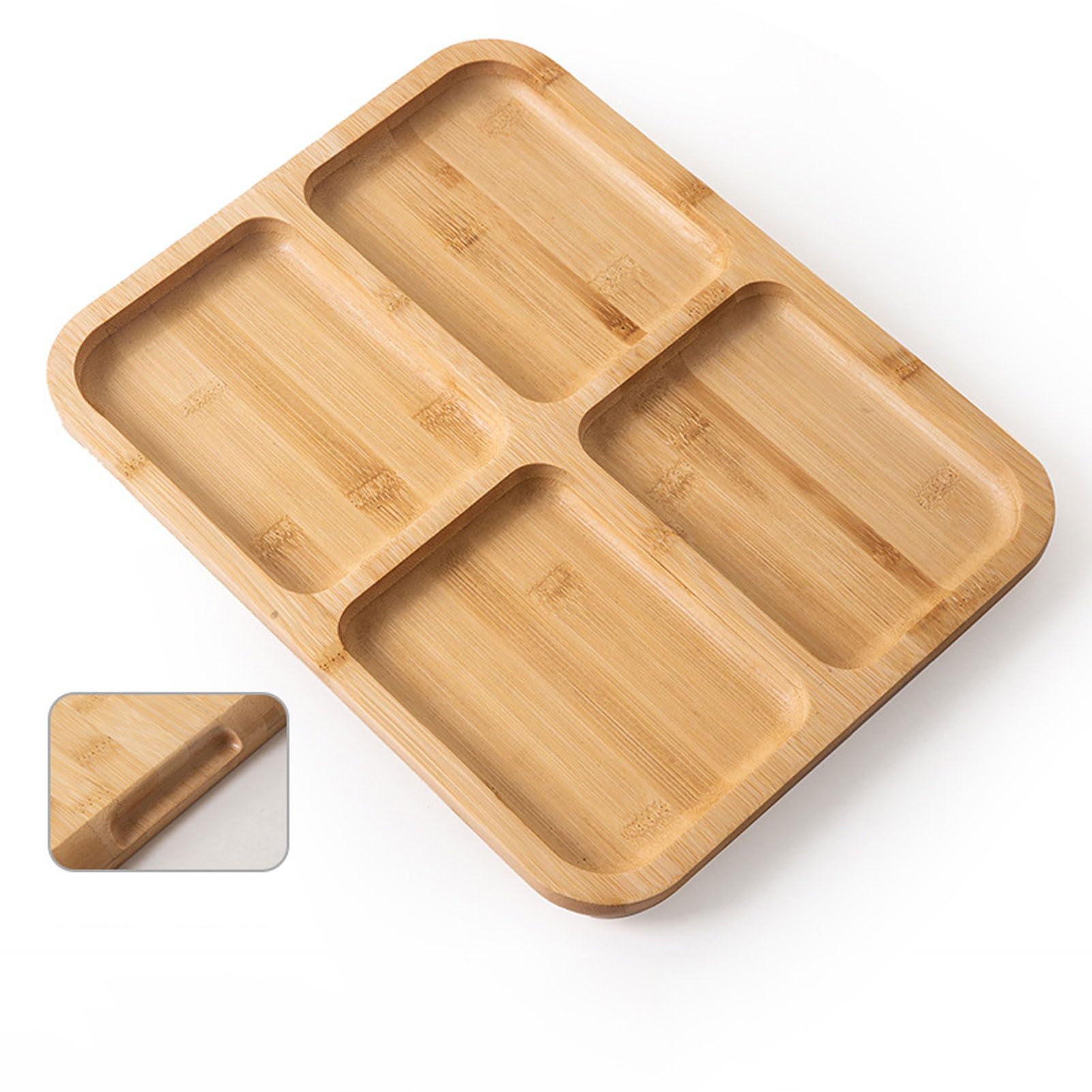 HUHJYUGE Bandeja de Servir, Bandeja para Desayuno, Té, Bandeja Madera Rectangular, Bandeja de Cocina, Bandejas Decorativas para Postre, Café, Pastel, Aperitivos (4)
