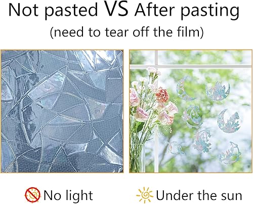 Miniatura 8 de GORGECRAFT 16 calcomanías de vidrio para ventana de fase lunar, anticolisión, arco iris, para pájaros, calcomanías de huelga de pájaros, película de