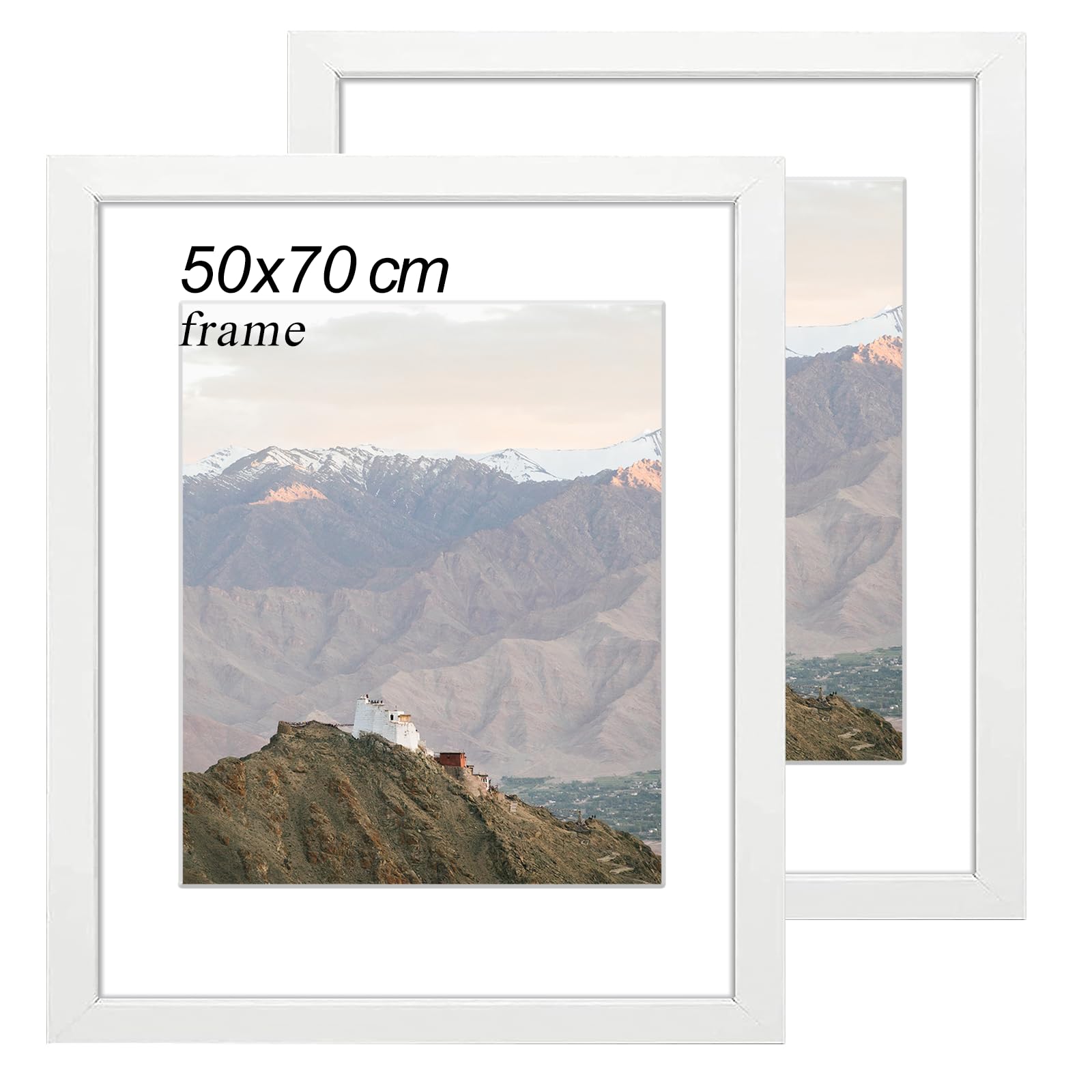 RUN HELIX 50x70 Frame (2 Set), White Wooden Photo Frame with Liner Paper, Suitable for 50x70 Photo Frame, Horizontal & Vertical Mounting, Displaying Photos, Posters and Certificates