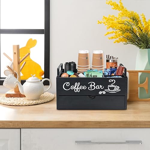 Miniatura 6 de Organizador de accesorios de barra de café, organizador de estación de café de madera con asa, cesta de almacenamiento para tazas K, soportes para
