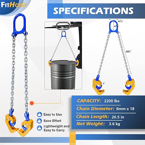 Miniatura 10 de Levantador de tambor de cadena actualizado  1 tonelada (2200 libras) de capacidad vertical  Gancho de acero al carbono con resorte integrado  Ajuste