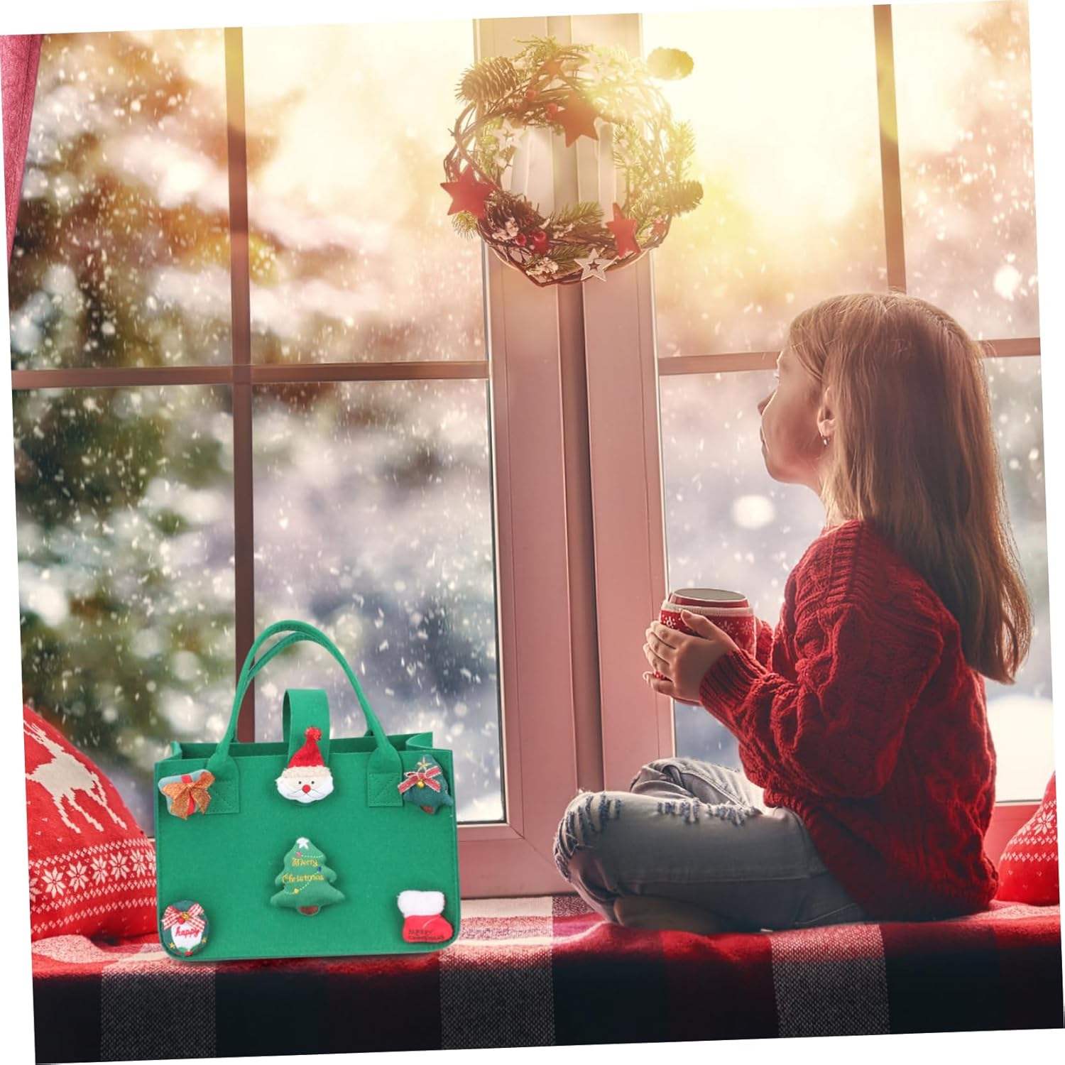 4pcs Felt Xmas Bags for Shower Cartoon Christmas Candy Pouches Festive Wrapping Tote and Design for and