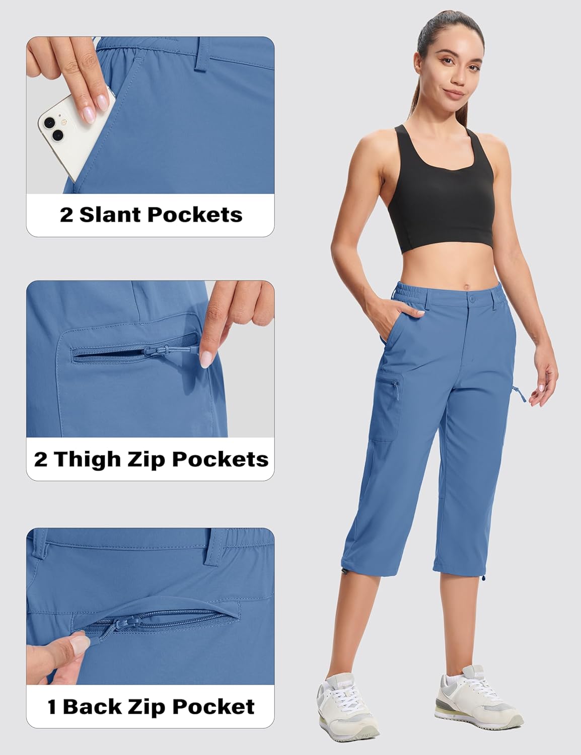MAGCOMSEN Women's Hiking Capris Pants Cargo Lightweight Stretch Water Resistant Joggers with 5 Pockets for Outdoor - Image 3