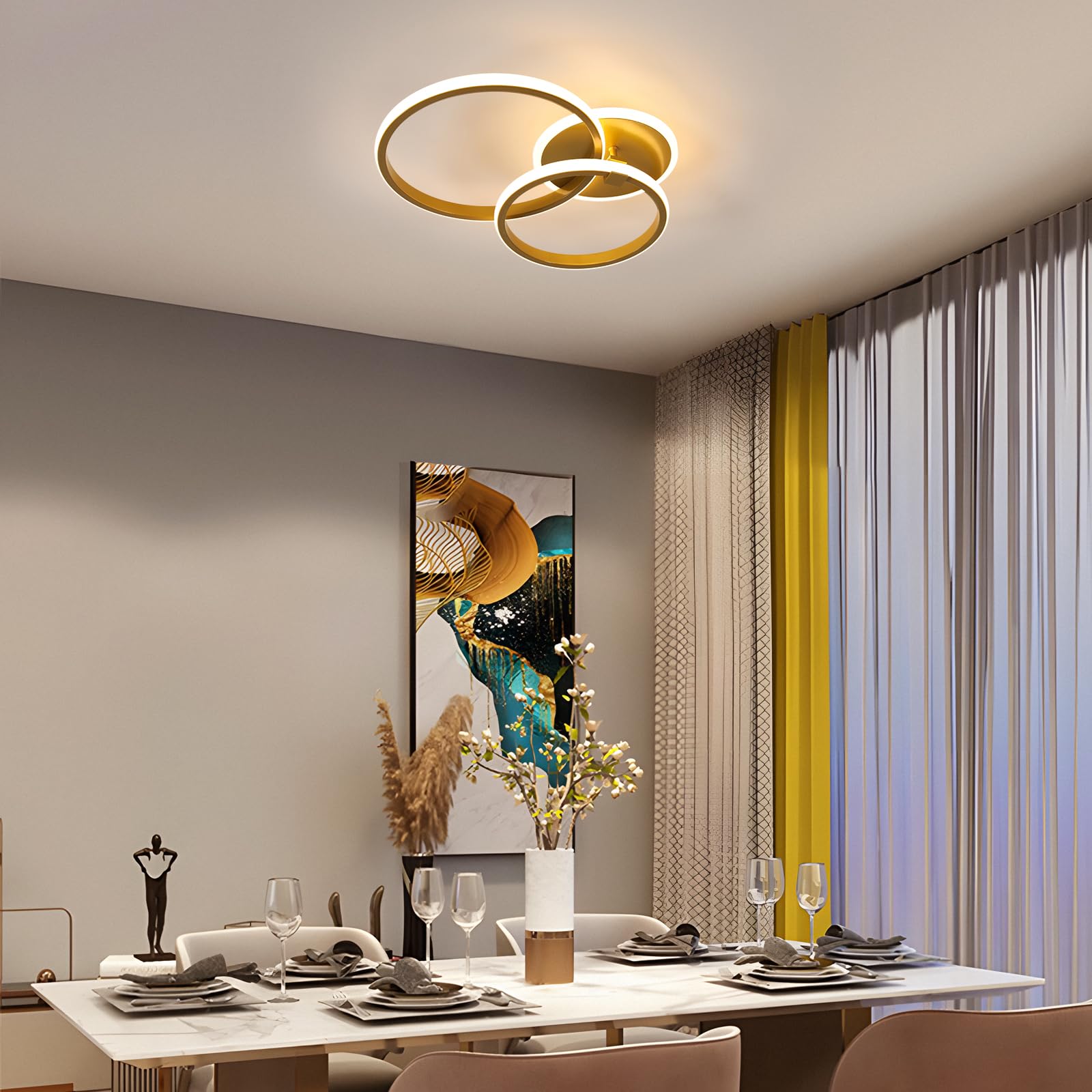 LED Deckenleuchte Gold Runden, 42W Schlafzimmer Deckenlampe Modern, Creative LED Lampe Deckenbeleuchtung für Wohnzimmer Schlafzimmer Küche, Warmweiß Licht 3000K