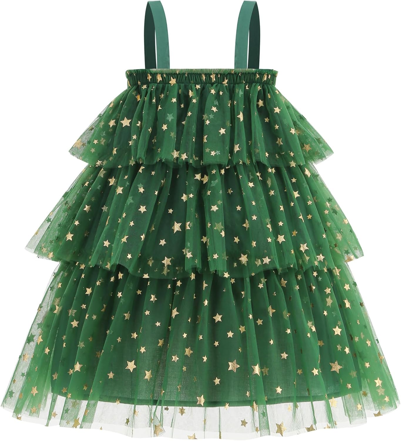 GRAJTCIN Girls Christmas Tree Dress Party Tutu Dress Princess Elf Costume Kids Holiday Outfit - Image 2