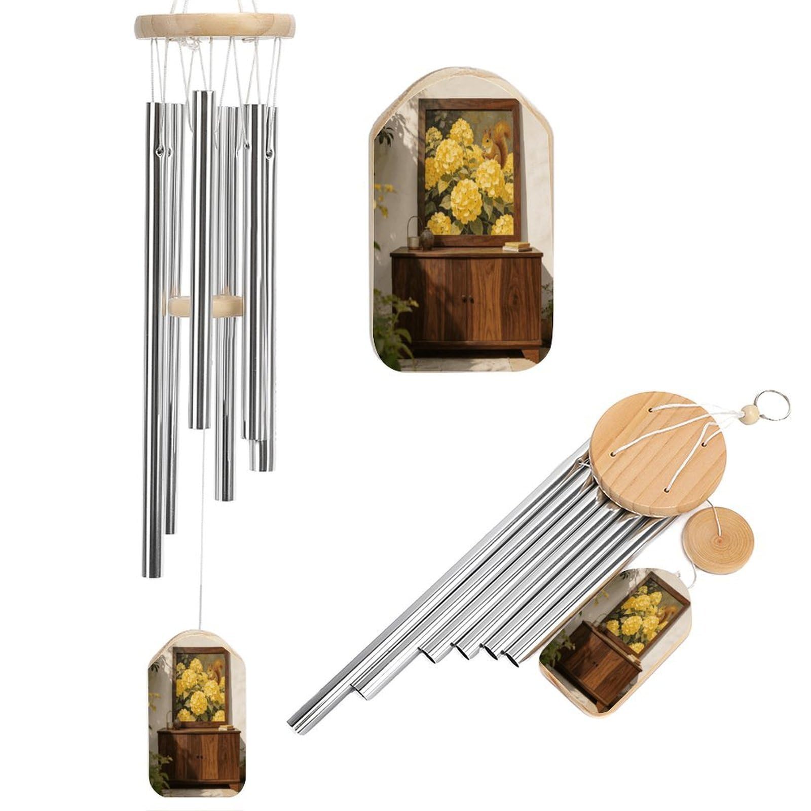 Wenge Stil De Grain Yellow Squirrel Hydrangea Wind Chime Large Aluminium Wind Chimes Fashion Classic Wind Chimes Exquisite Memorial Windchimes for Outdoor Garden Patio Decoration Or Gift for Unisex