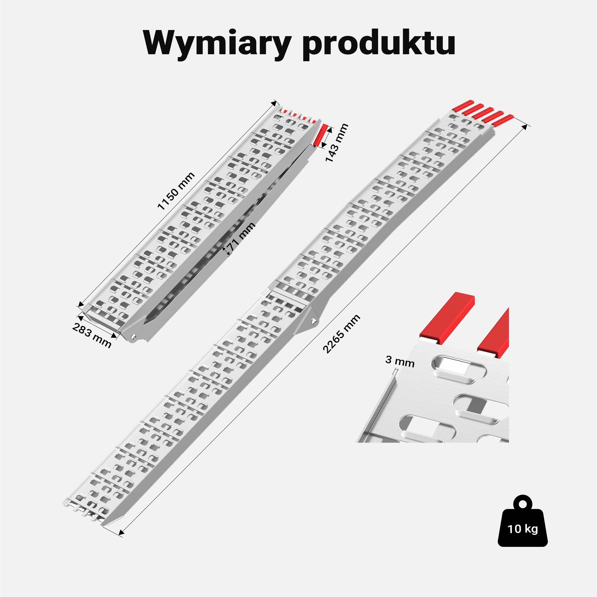 Wiltec Składany najazd aluminiowy o długości 226 cm i udźwigu 410 kg, lekka i łatwa rampa do przechowywania, do załadowania quadów i motocykli