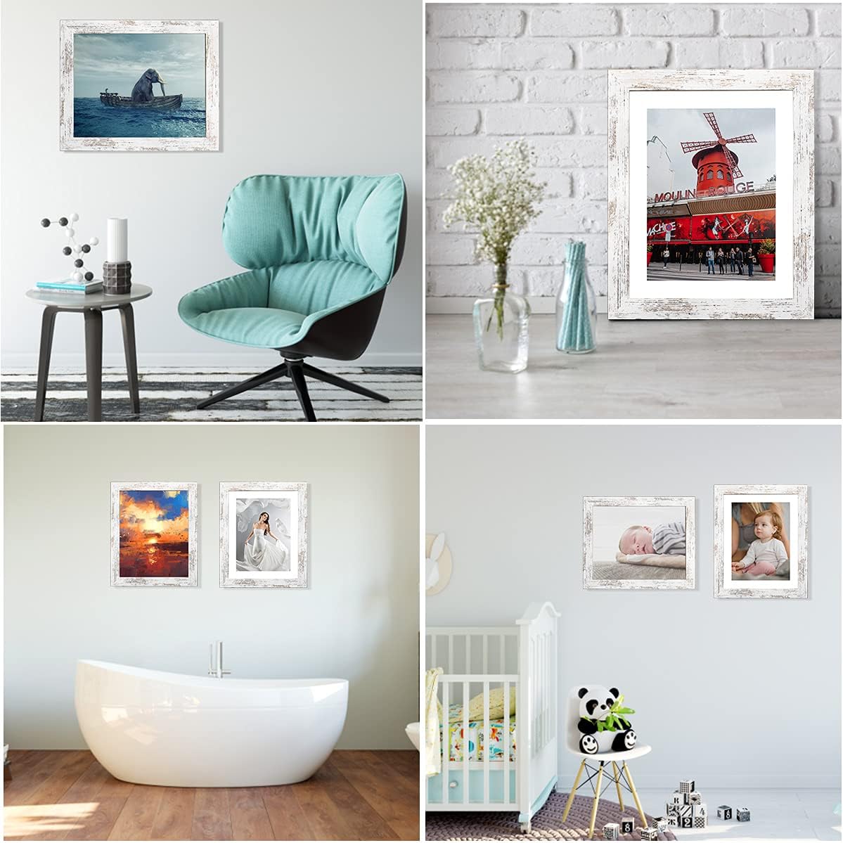 Capcillin 16x20 Picture Frame Wood Pattern Distressed White Poster Frame Set of 2, Wall Mounting,Plexiglass,Great for Prints, Mural,and Art（CP001-MD16x20RW）