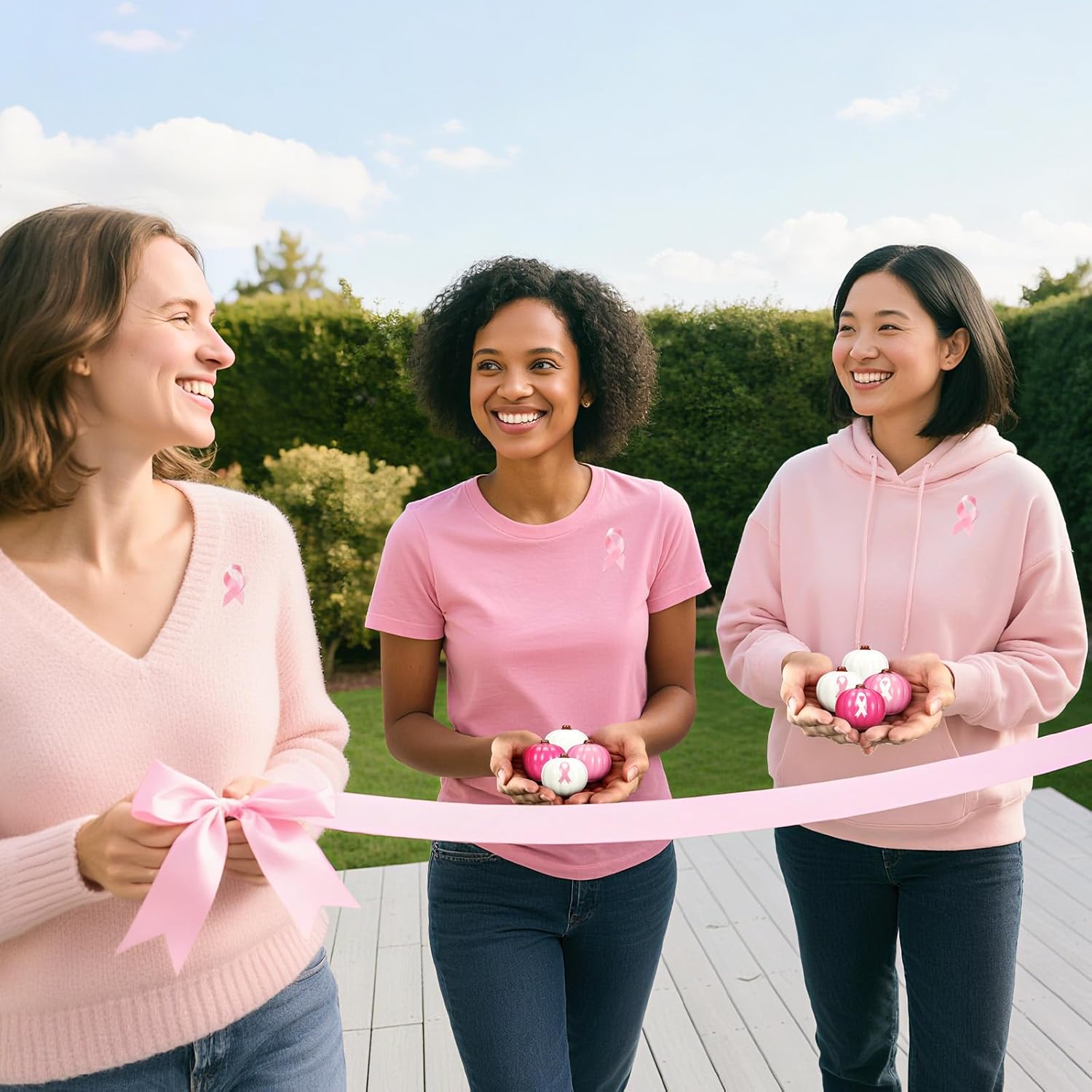 Liliful 60 Pcs Breast Cancer Awareness Pumpkins Stress Ball 2" Pumpkins Pink Ribbon Foam Decorations Squeeze Relief Gifts for Women Adults Breast Cancer Theme Party Favors, 6 Styles