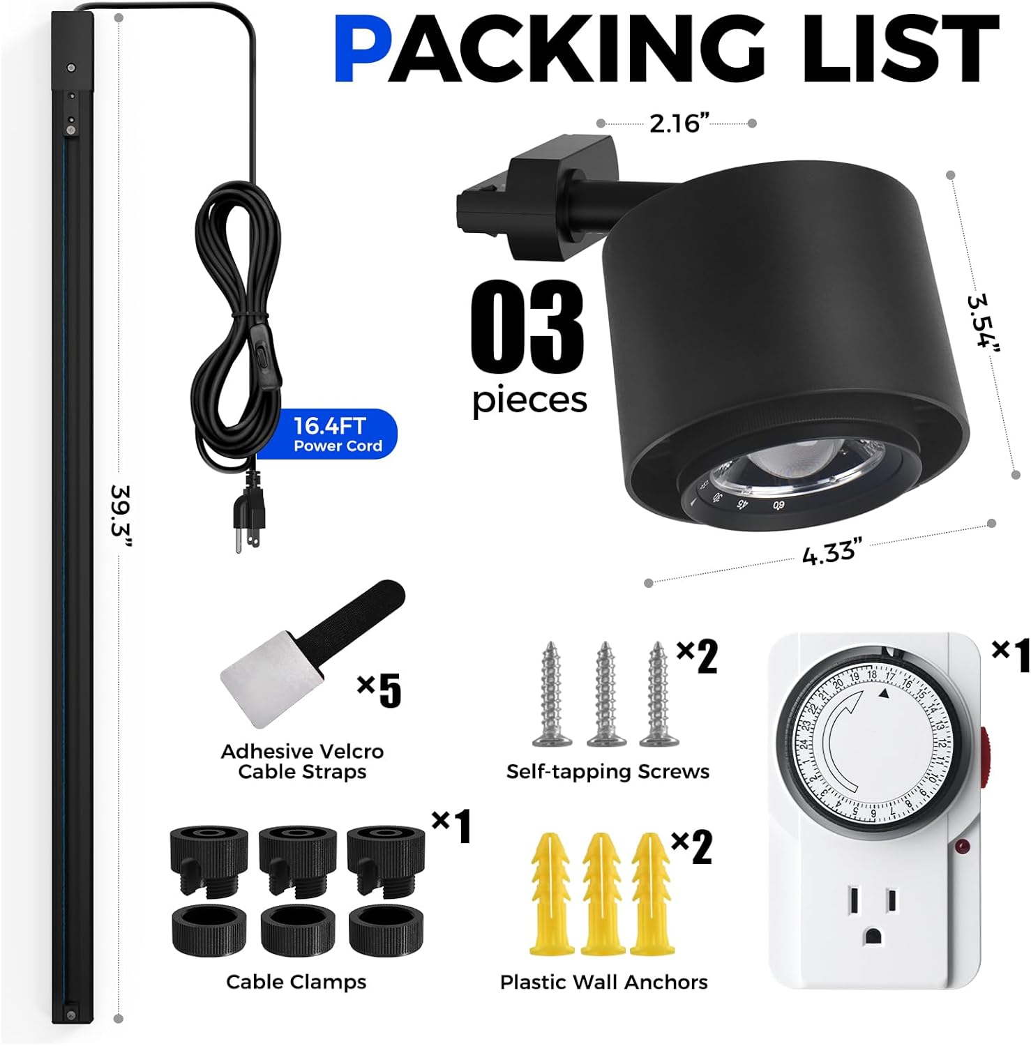 Barrina TR40c Track Grow Light System for Indoor Plants, 3 x 40W Heads, 5000K Full Spectrum Ceiling Grow Spotlight with 15°-60° Adjustable Beam Angle for Greenhouse with Timer, Black H-Type Rail - Image 9
