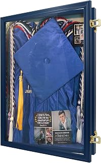 17.7"x23.6" Graduation Shadow Box Frame, Memory Box for Graduation Keepsake Cap Gown Diploma Stole Cords Wood Display Case with Stick Pins & Hanging Hardware, Royal