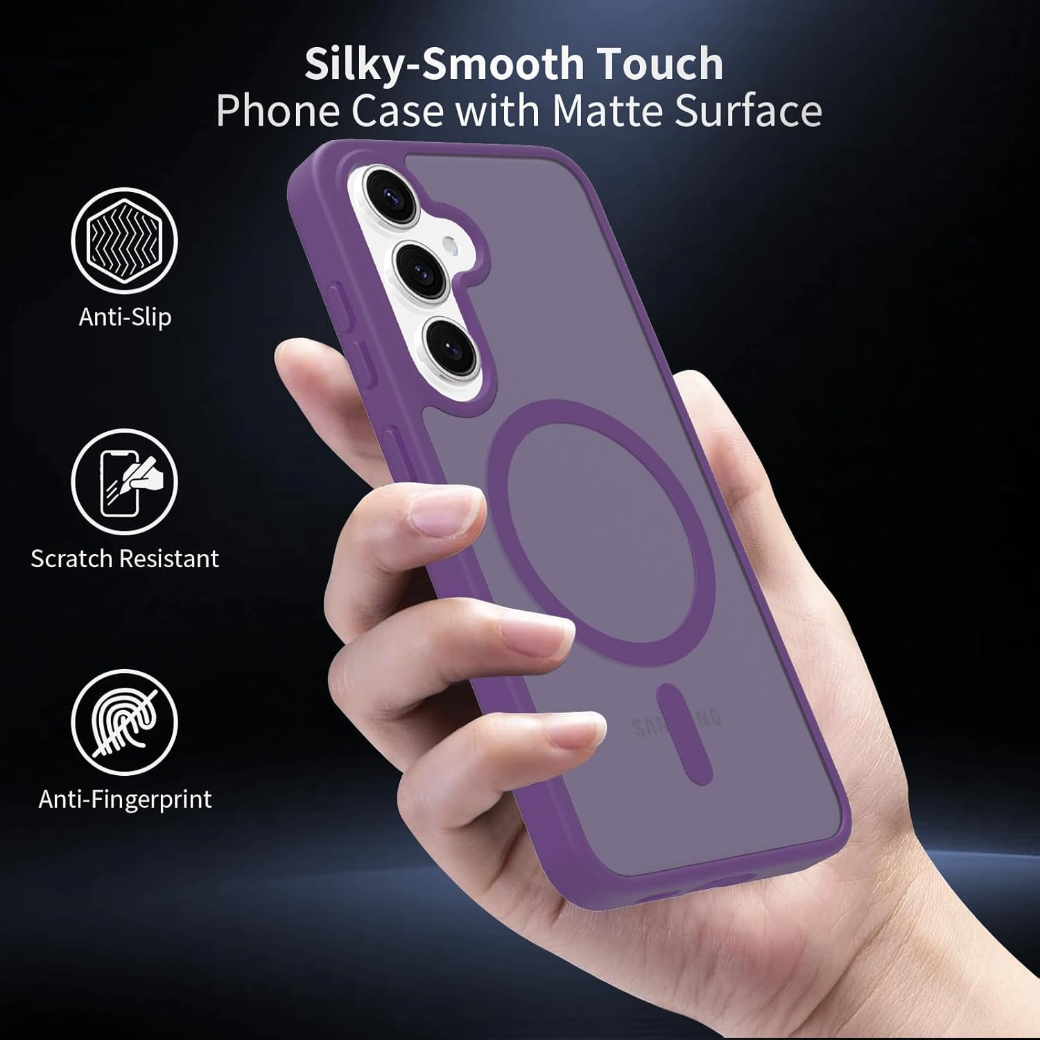 for Samsung Galaxy S24 Case Magnetic, Compatible with Magsafe 6.2 Inches Slim Fit Heavy Duty Protection Wireless Charging Lightweight Shockproof Anti-Slip Protective Phone Cover, Purple - Image 3
