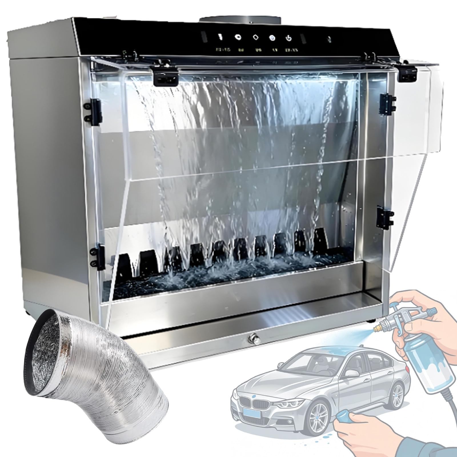 Cabina di verniciatura ad aerografo con Cortina d'Acqua,3 luci a LED,Pannello di Controllo Intelligente e Pompa dell'Acqua Automatica con Flusso di 2200 l/h per modellismo Artistico Fai-da-Te