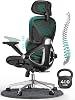 CAPOT Ergonomic Mesh Office Chair, Adjustable Lumbar High Back Desk Chair 400lbs, 4D Flip-up Arms, 3 Tilt Backrest, 3D Headrest, PU Wheels, Swivel Rolling Computer Seating for Long Desk Work - Black