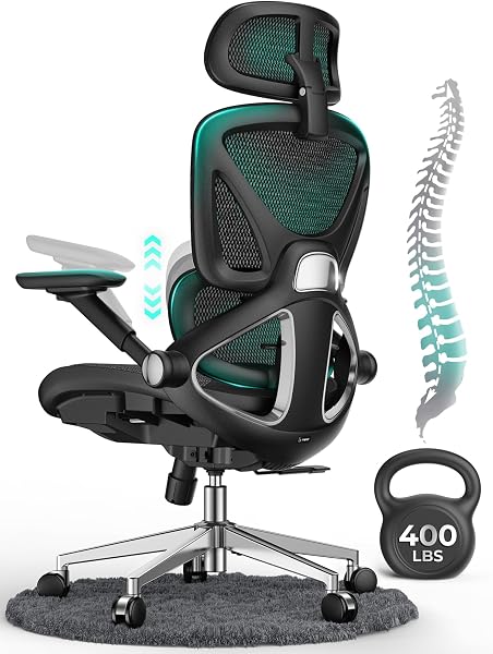 CAPOT Ergonomic Mesh Office Chair, Adjustable Lumbar High Back Desk Chair 400lbs, 4D Flip-up Arms, 3 Tilt Backrest, 3D H
