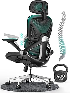 CAPOT Ergonomic Mesh Office Chair, Adjustable Lumbar High Back Desk Chair 400lbs, 4D Flip-up Arms, 3-Level Tilt Backrest,