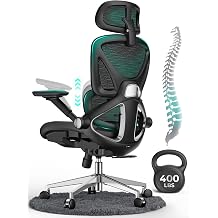 CAPOT Ergonomic Mesh Office Chair, Adjustable Lumbar High Back Desk Chair 400lbs, 4D Flip-up Arms, 3-Level Tilt Backrest, 3D Headrest, PU Wheels, Swivel Rolling Computer Seating for Long Desk Work