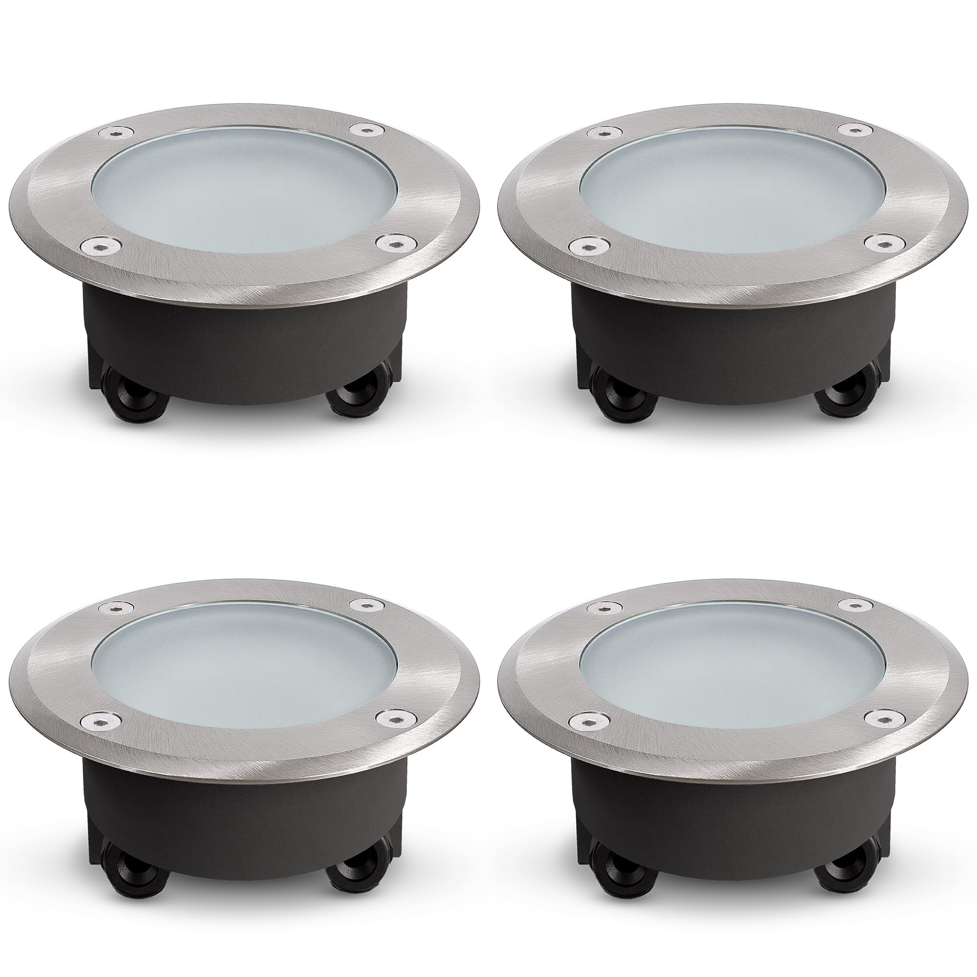 SSC-LUXon VISKOS - Foco empotrable para suelo (4 unidades, cristal transparente y lechoso, IP67, transitables, redondos, GX53 (sin bombilla)