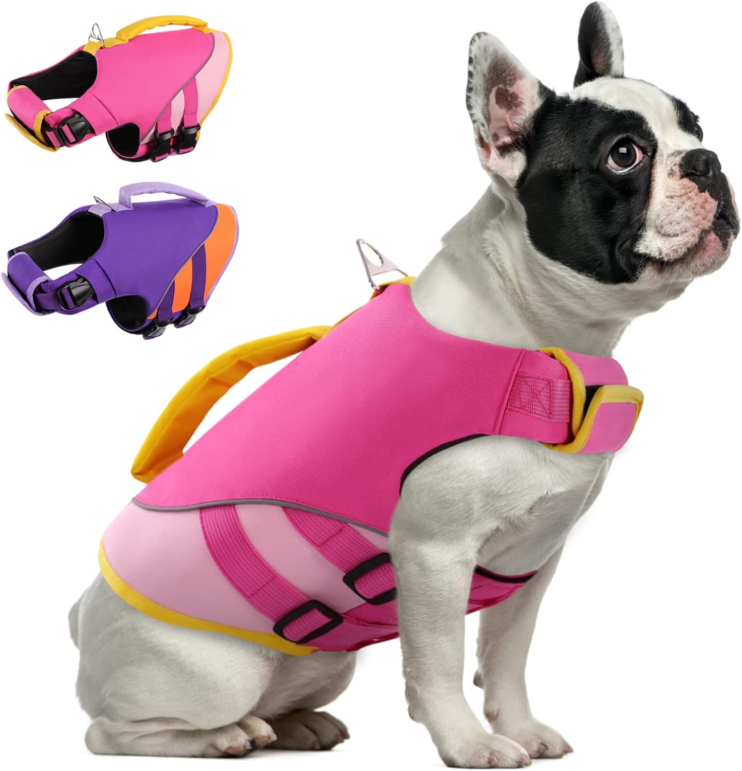 Queenmore Dog Life Jacket,Dog Life Vest for Swimming Boating,Life Jackets for Small Medium Dogs,Ripstop Pet Life Vests with Strong Rescue Pink,M