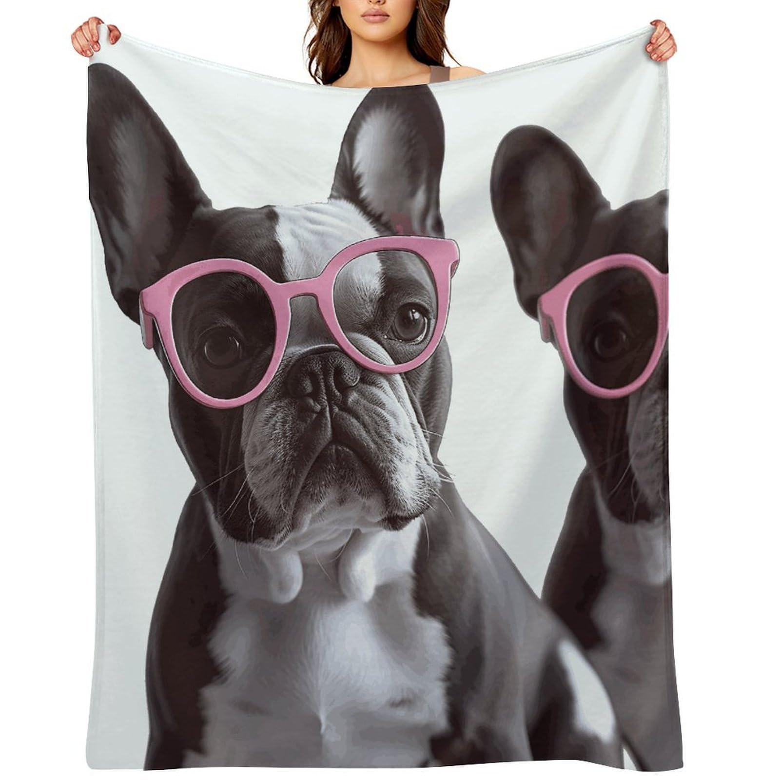 Fekiloot Style French Bulldog Pink Glasses Throw Blankets Camping Blanket50 X60