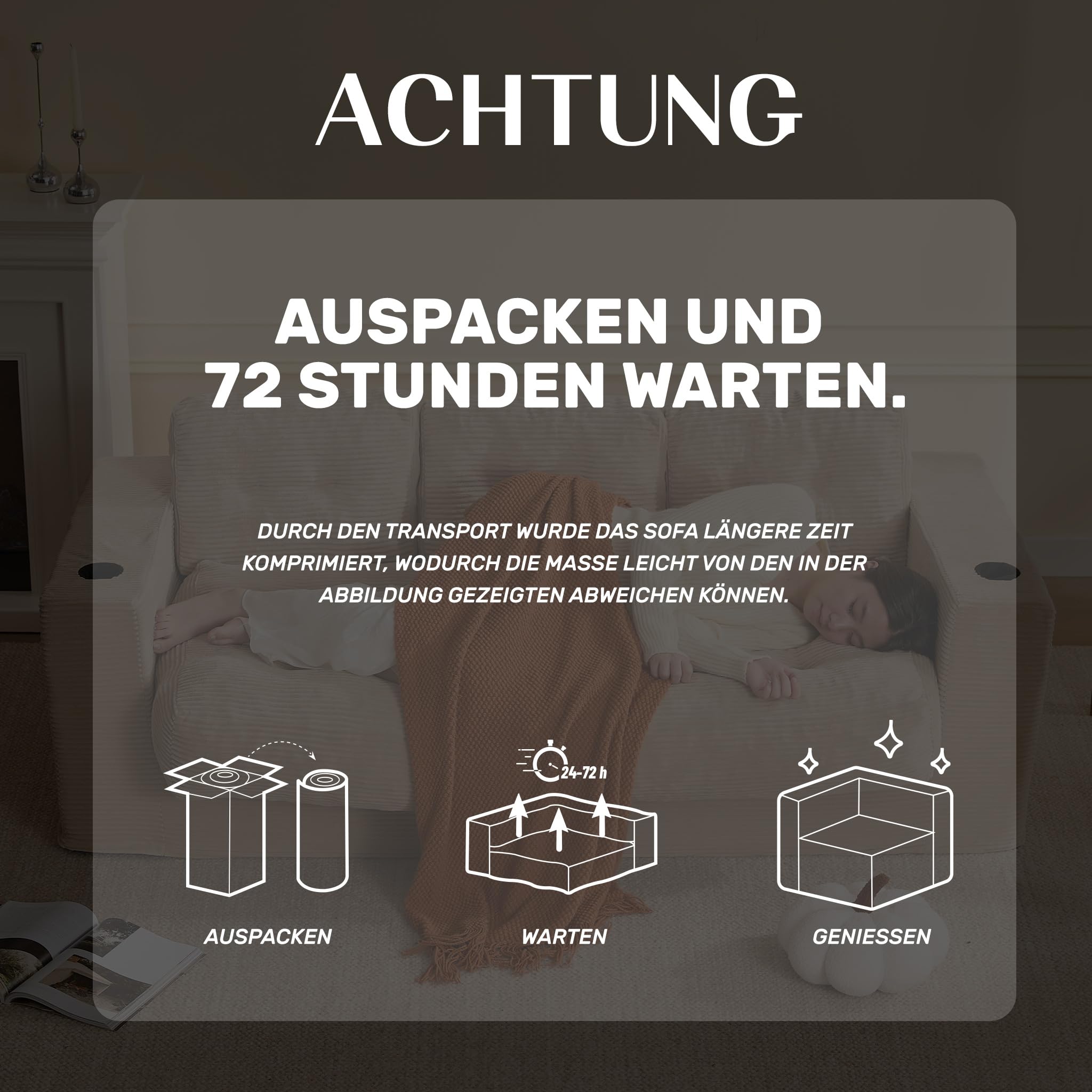 Bodensofa 3-Sitzer 190 cm, Cord Sofa ohne Gestell mit Kissen, 2 Getränkehaltern & breiten Armlehnen, Lounge Sofa für Wohnzimmer, kleine Wohnungen & Studenten, kein Aufbau erforderlich (Hellbraun)