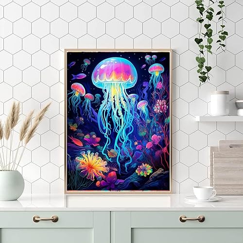 Miniatura 3 de EIBEILI Kits de pintura de diamantes para adultos, medusas brillantes, kits de arte de diamantes 5D para niños principiantes, kits de manualidades