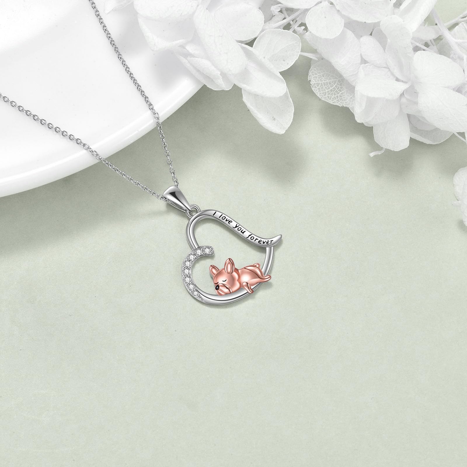 VONALA Französische Bulldogge Faultier Fuchs Anhänger kette, 925 Sterling Silber Halskette Schmuck Geschenk für Damen Mädchen