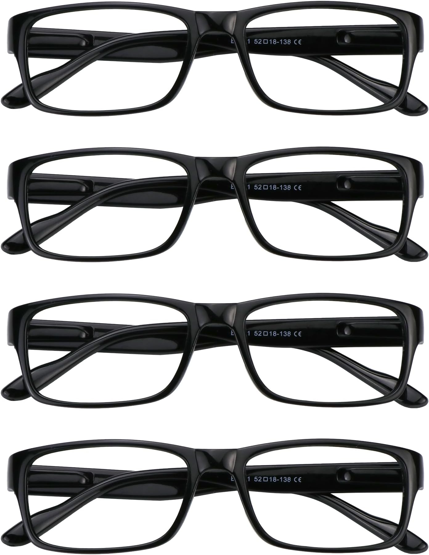 VisionGlobal 4 Pairs Reading Glasses, Computer Reading Glasses for Women and Men, Fashion Square Eyewear Frame(4 Black,+3.00)