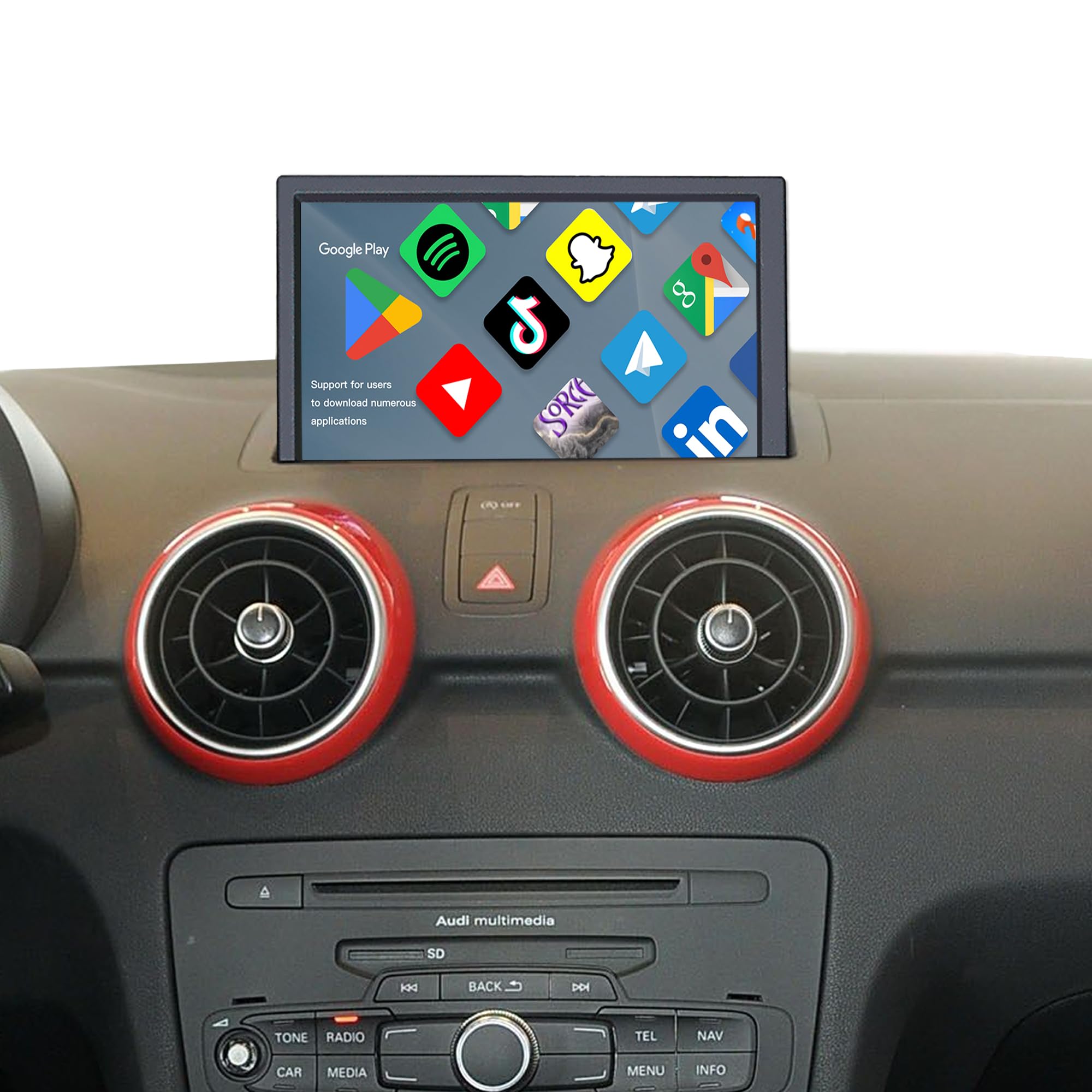 7 pollici Touch Screen Aggiornamento per Audi A1 S1 8X RMC CarPlay Android Auto Radio Navigazione Specchio Android 13 App Netflix Spotify Prime Video Reddit Twitch Waze Giochi Siri