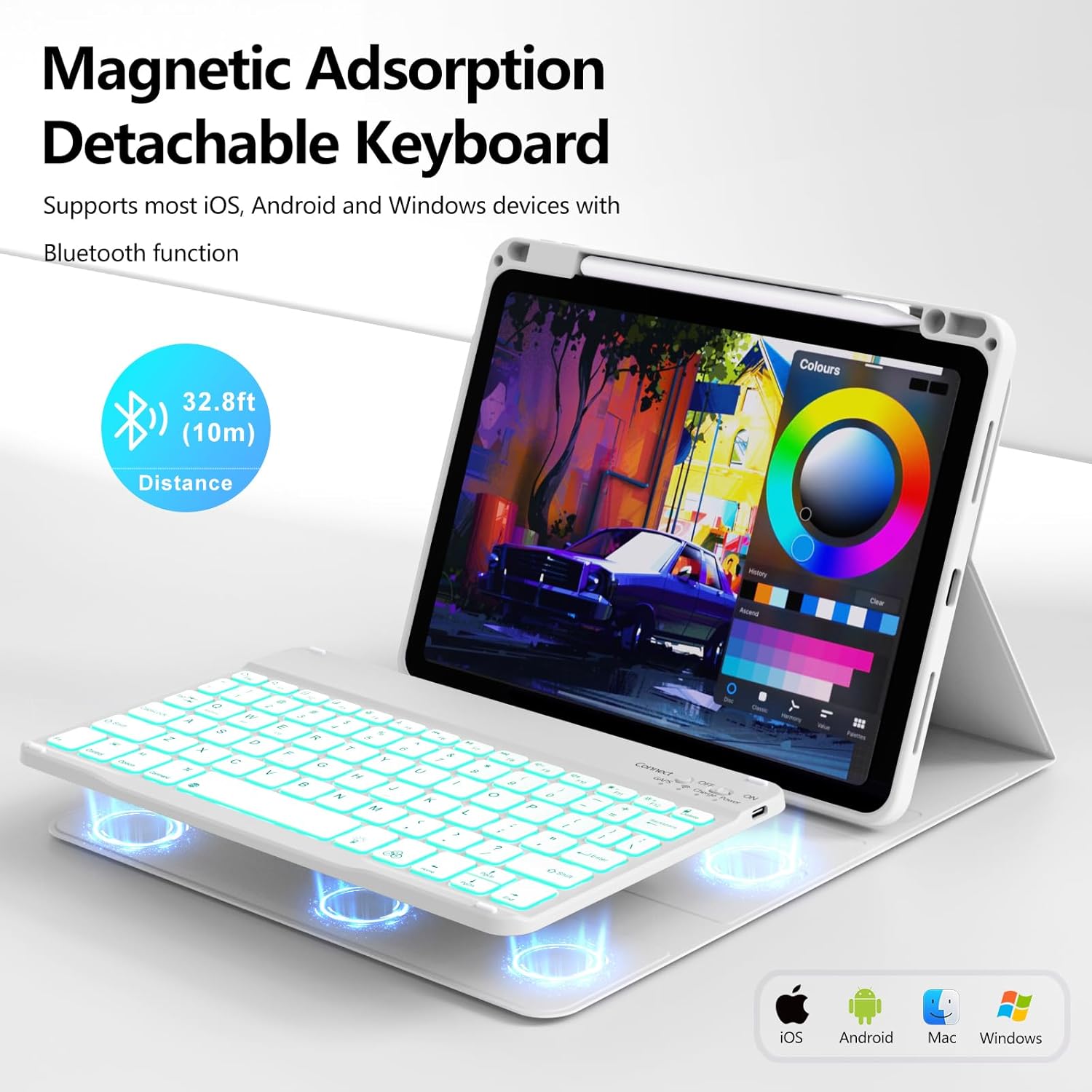 for iPad Air 11 Inch Case with Keyboard (M4/M3/M2, 2026/2025/2024), 7 Colors Backlit Detachable Wireless Keyboard Cover with Pencil Holder, for iPad Air 5th/ 4th Generation, Grey