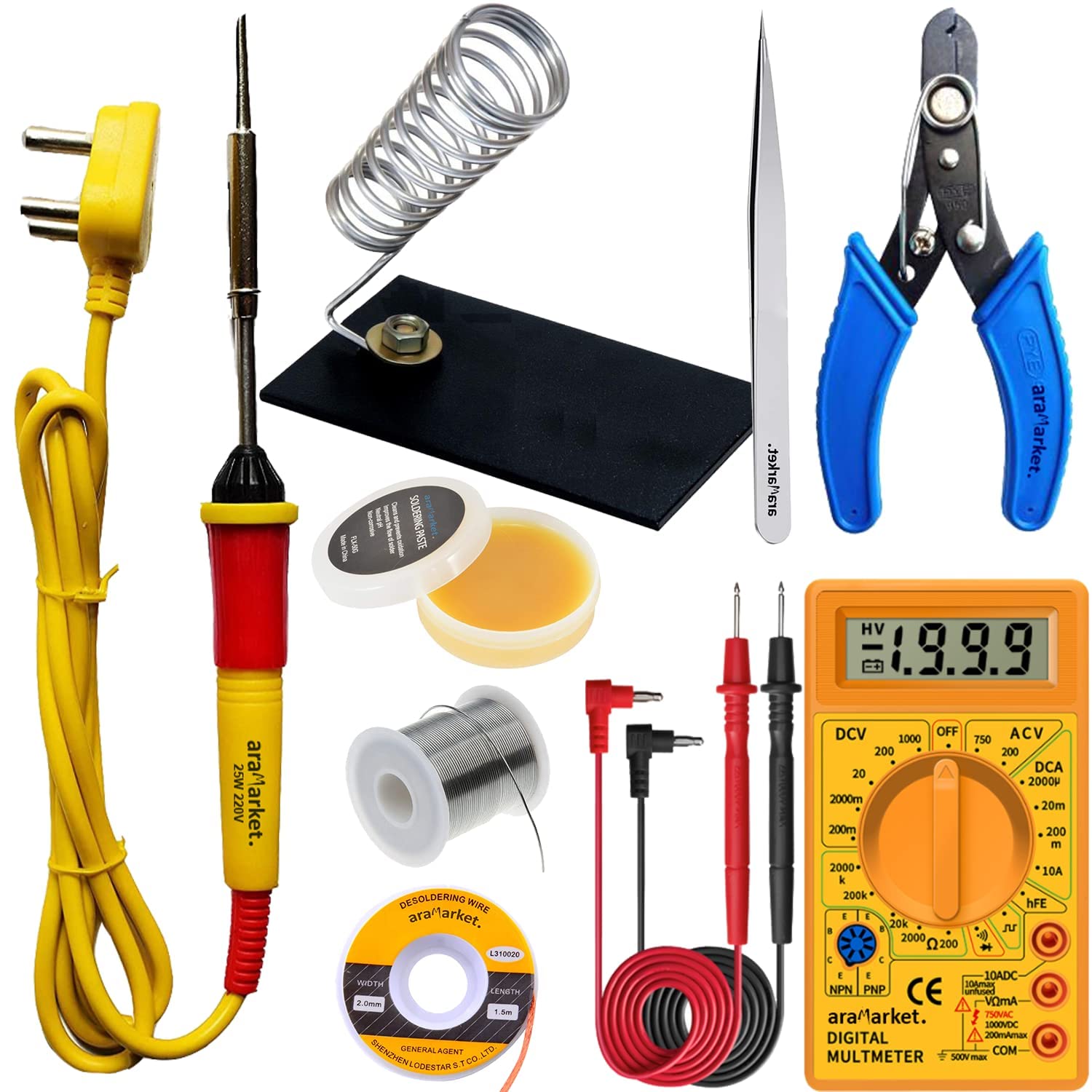 araMarket Soldering iron kit 8 In 1 Soldering Kit Set with Multimeter & 25W Soldering Iron for Beginners | Pack of 8