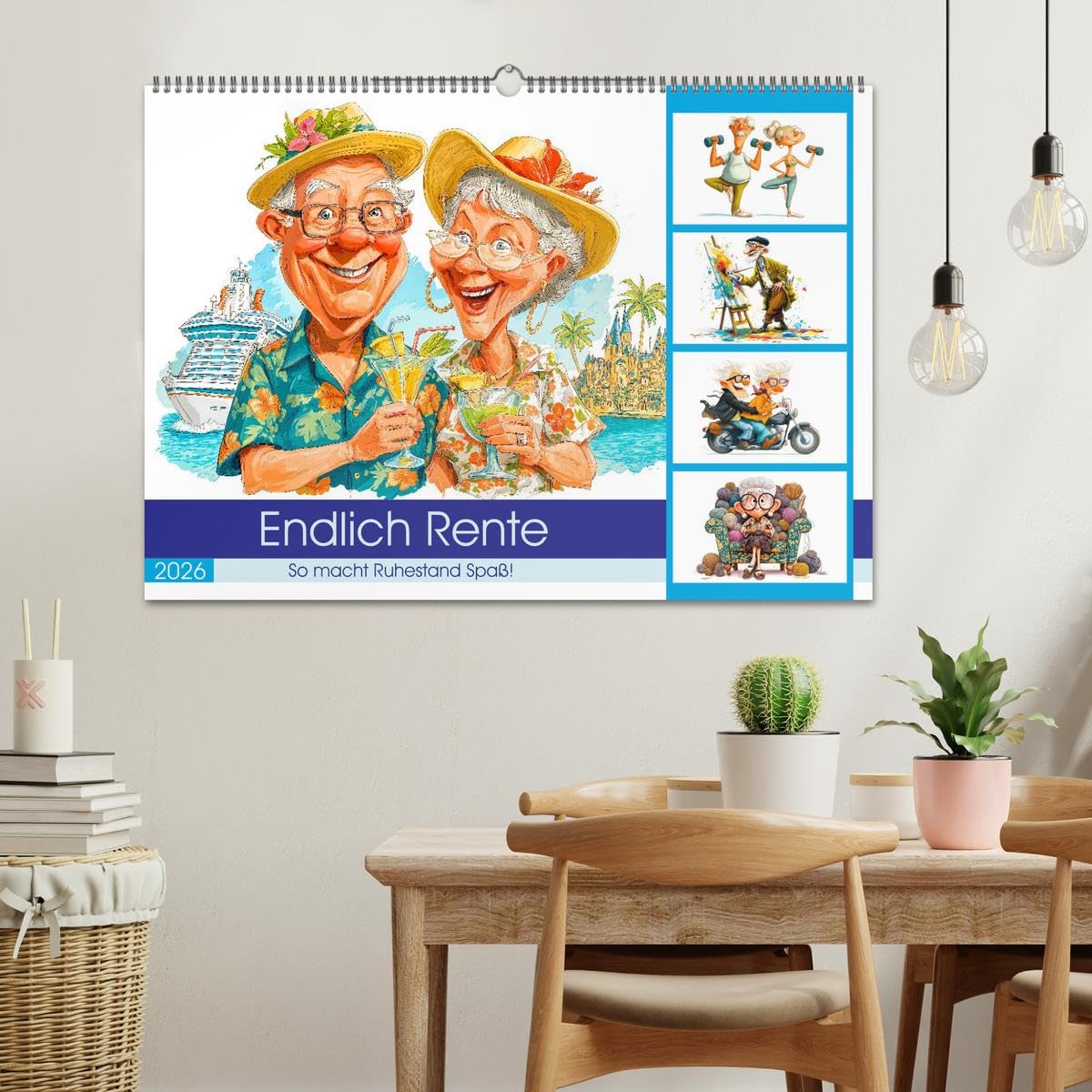 Endlich Rente - So macht Ruhestand Spaß! (Wandkalender 2026 DIN A2 quer), CALVENDO Monatskalender: Oma und Opa Sprüchekalender mit witzige Sprüche, ... für die bunte Rentnerzeit (CALVENDO Spass)