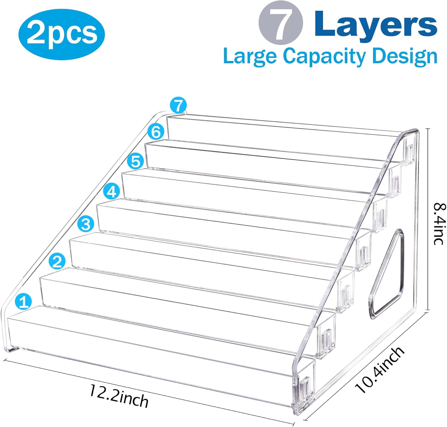 2 Pack Button Pins Display Case, 7-Tier Acrylic Badge Storage Large Capacity Button Pins Organizer Stand for Nail Polish, Greeting Card, Sunglasses