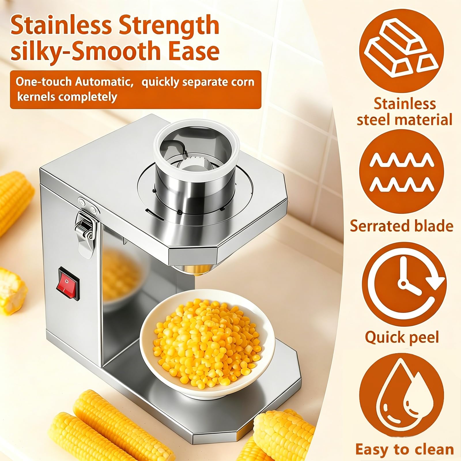 Macchina per sgusciare mais, pelapatate e spogliarellista elettrico, in acciaio inox, per mais dolce, compatibile con la maggior parte delle dimensioni di mais crudo e cotto, per uso in cucina