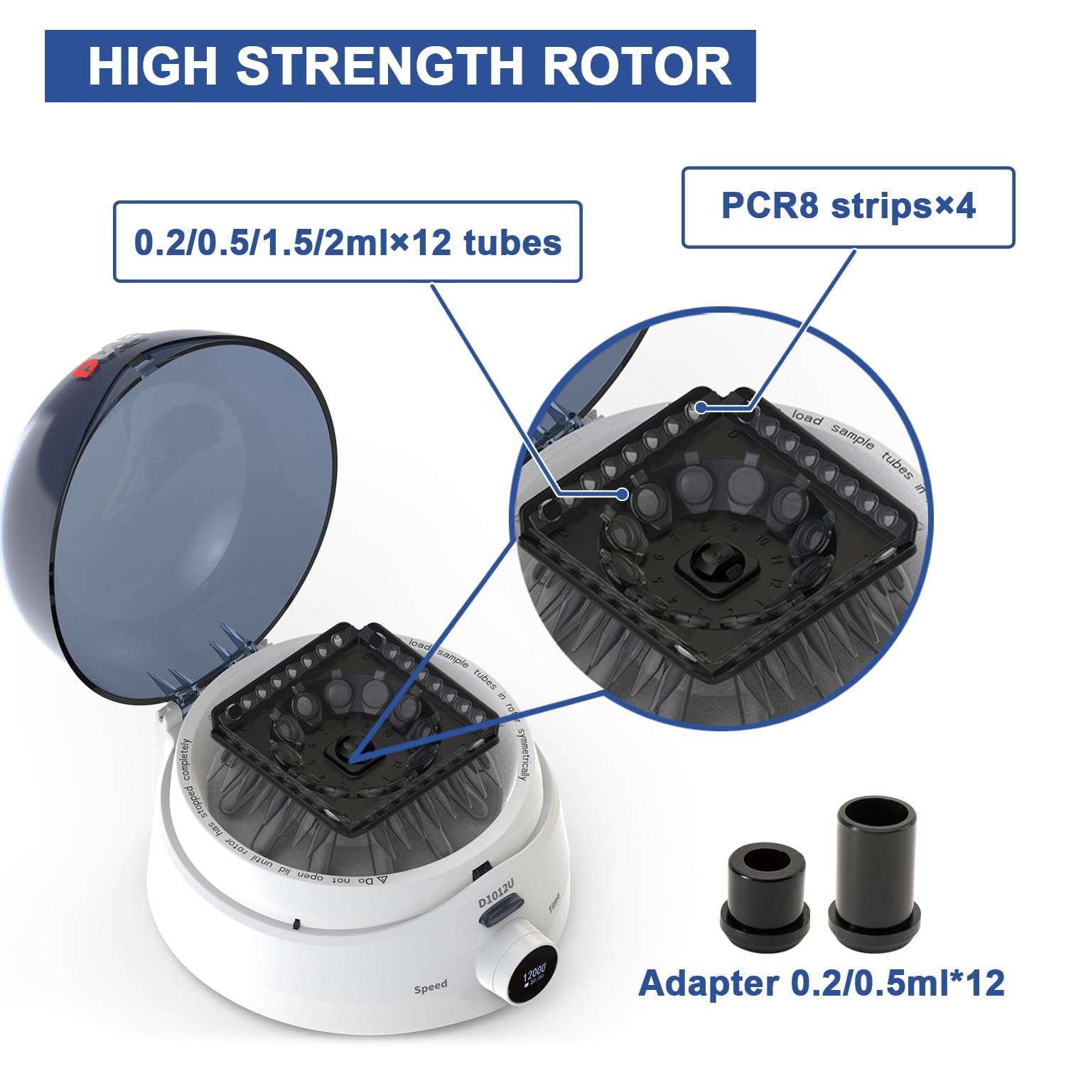 ONiLAB Scientific Mini Centrifuge 10000RPM, Lab Benchtop Centrifuge with 2-in-1 Rotor for 12 x 0.5/1.5/2.0ml and 0.2mL×32 PCR Strips or 44 x 0.2 ml PCR Tubes,Timer 10s-20min,Low Noise≤58dB, 100-240V