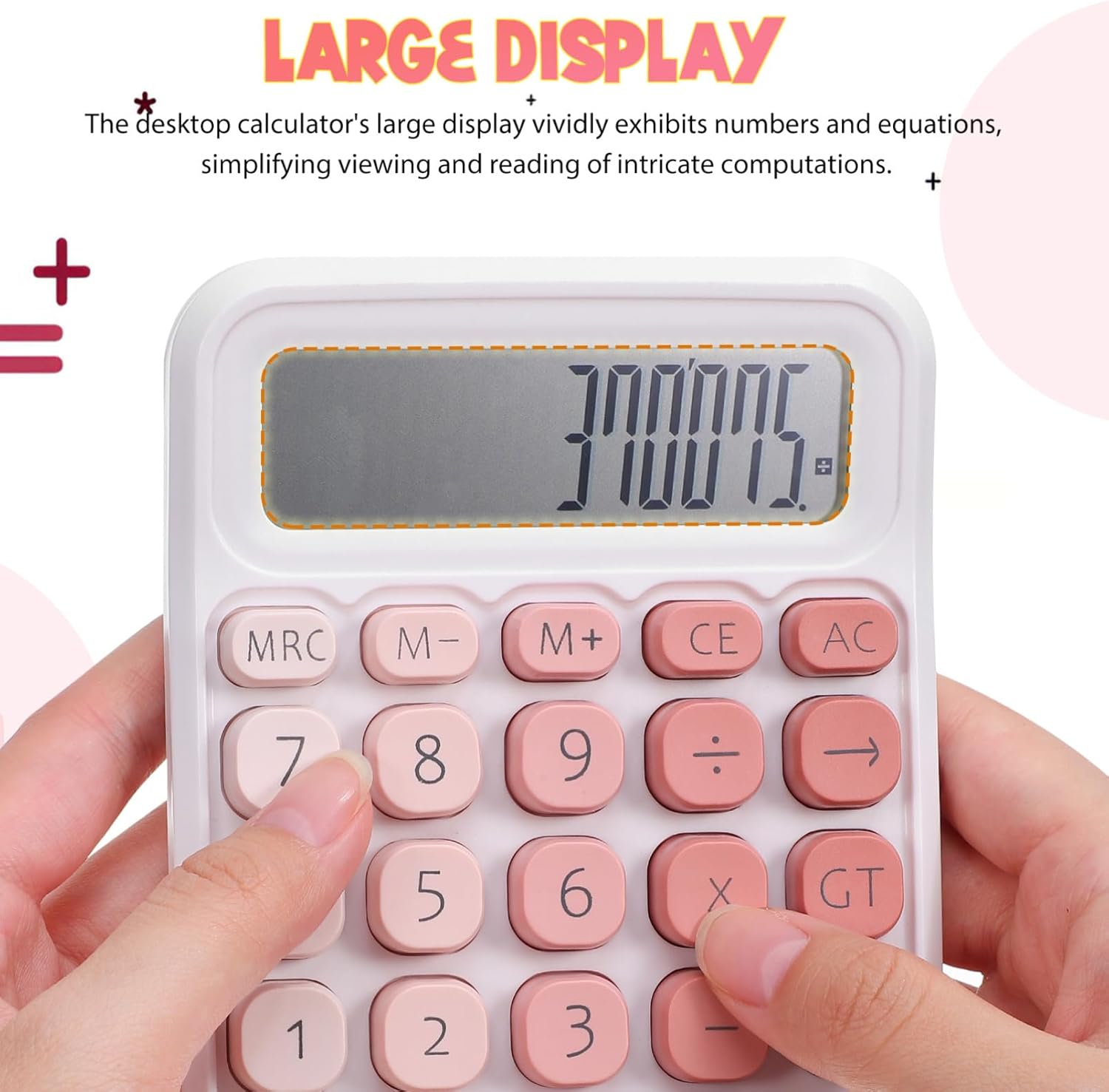 jojofuny 5pcs Large Display Mechanical Calculator Digits Portable Desk Calculator Large Buttons for Office School and Home Use Battery Powered and -Resistant Base