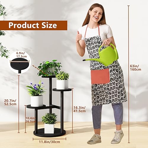 Miniatura 3 de IBUYKE Soporte para Plantas de 4 Niveles para Interiores, Estante de Plantas de Metal y Madera para Múltiples Plantas, Soporte Escalonado Pequeño de