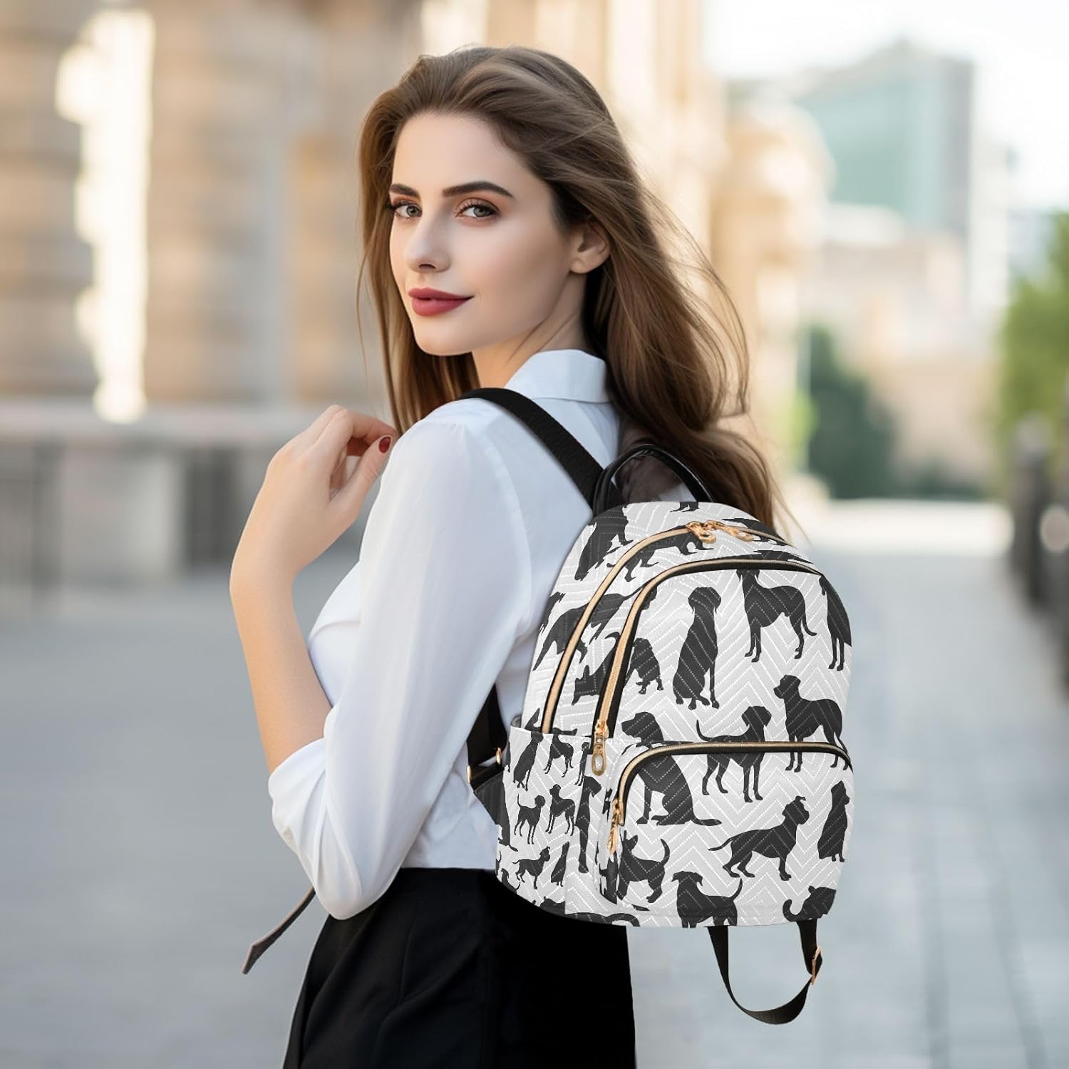 Dog Women Fashion Backpack Purse Multi Pockets Rucksack Travel Shoulder Bag，M
