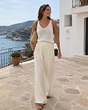 Zylioo Wide Leg Trousers for Women UK Long Linen Trousers Women Tall Pull On Summer Pallazzo Lounge Pants Long Tall Beige - 9