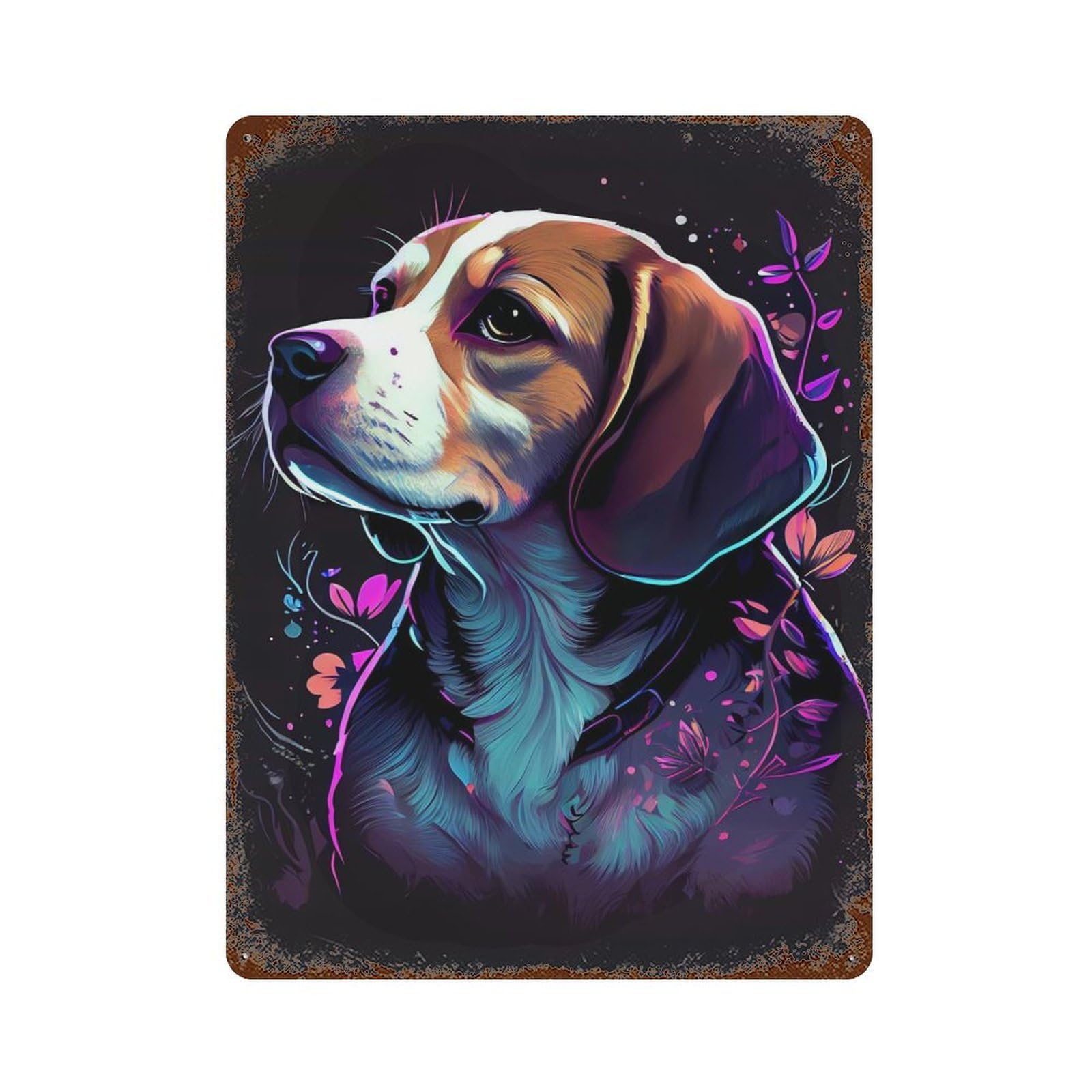Beagle Colorful Dog Rust Effect Tin Sign 15.7"x11.8", Old School Wall Decor for Farmhouse, Kitchen And Entryway Decor