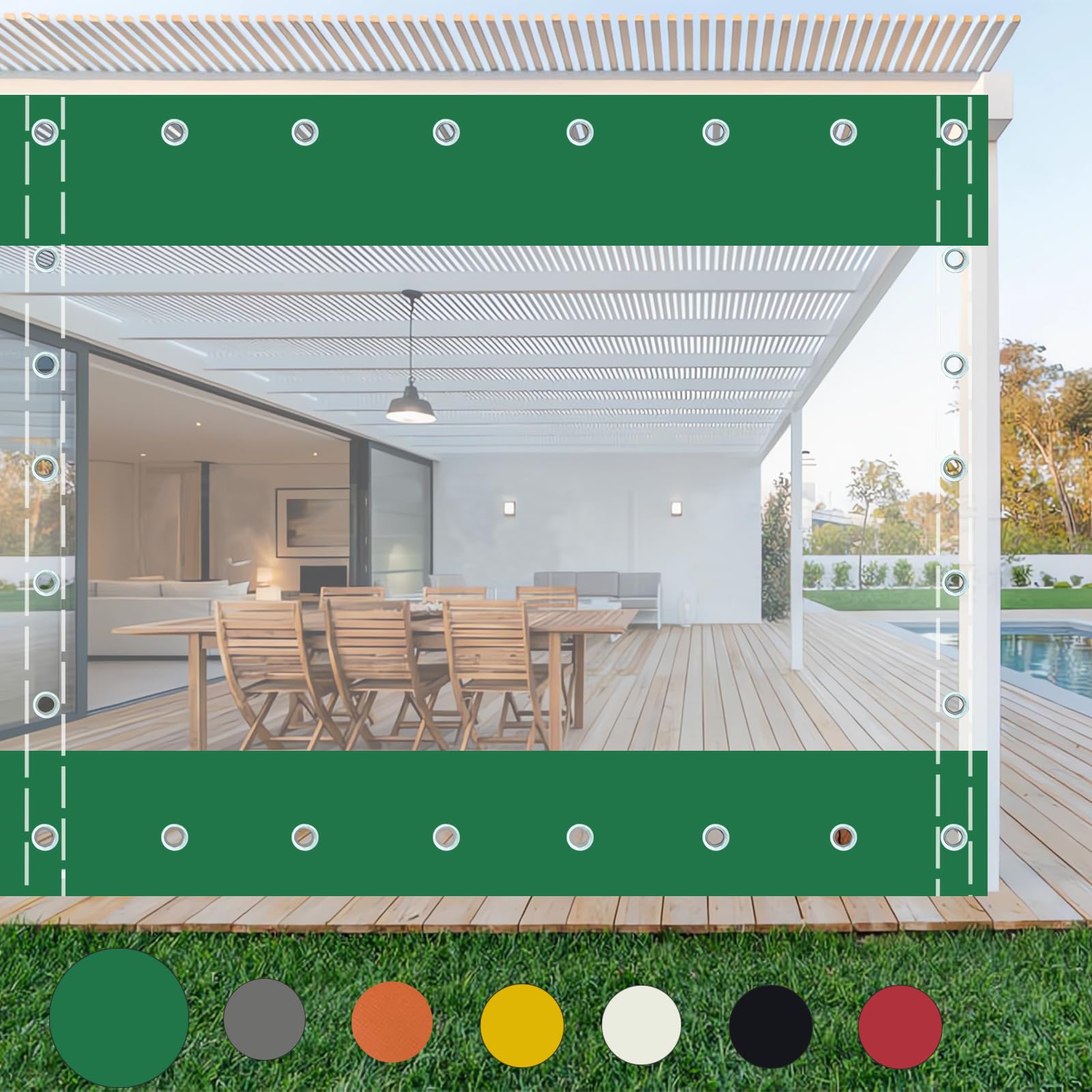 Heavy Duty Tarpaulin with Grommets,Transparent Tarpaulin Side Panels,Outdoor Clear Tarp Curtain,100% Waterproof,for Pergola,Porch,Gazebo,Patio,Customisable H×W- 2x3m/6.56x9.84ft