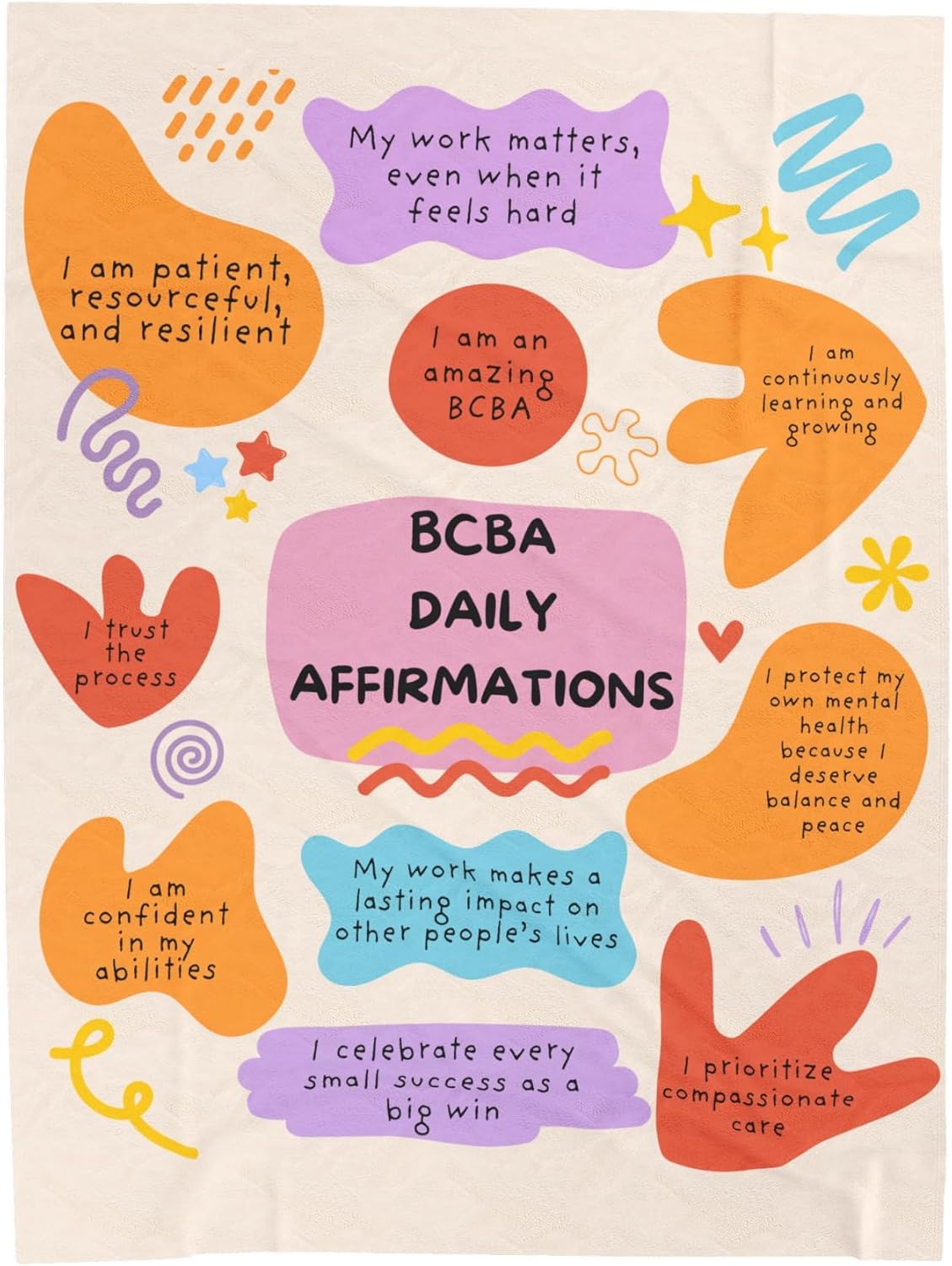 BCBA Daily Affirmations Velveteen Plush Blanket, Behavior Analyst Cozy Throw, Gift for Bcba, Aba Therapy Merch