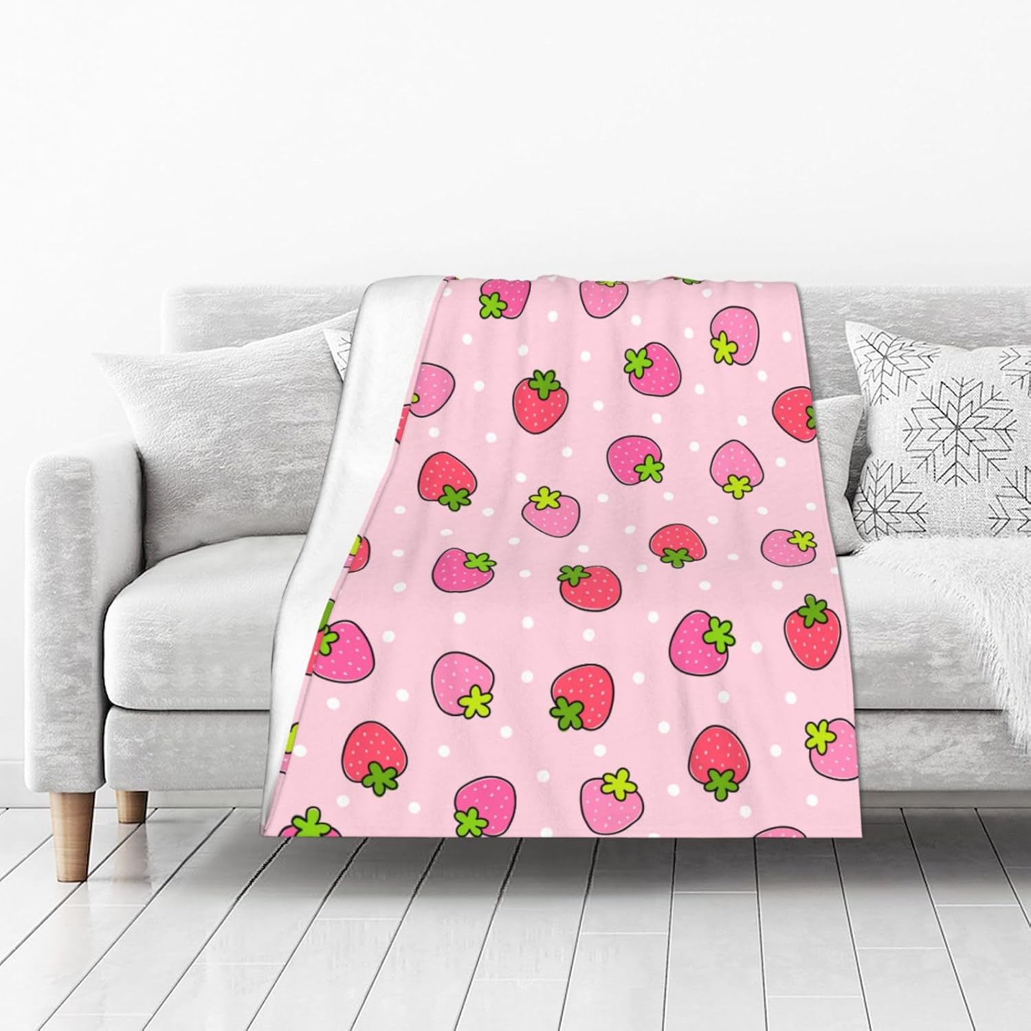 Cute Strawberry Dot Pattern Blanket, Soft Blankets Flannel Bed Throw Cozy Lightweight Plush Gifts for Women Girls Kids Sofa Couch Bedroom Living Rooms Warm All Season, Home Decor, Small 50"x40" - Image 4